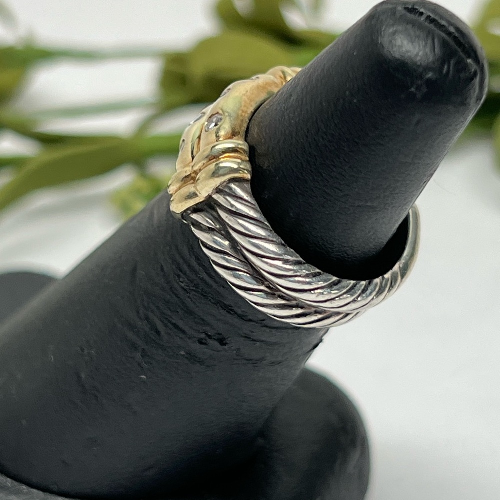 David Yurman Diamond Double Row Metro Cable Ring  .925/14K - Picture 4 of 11